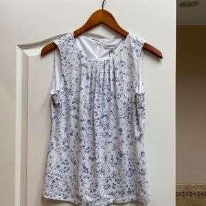 NWT, Calvin Klein  white and blue floral, pleated top, MP